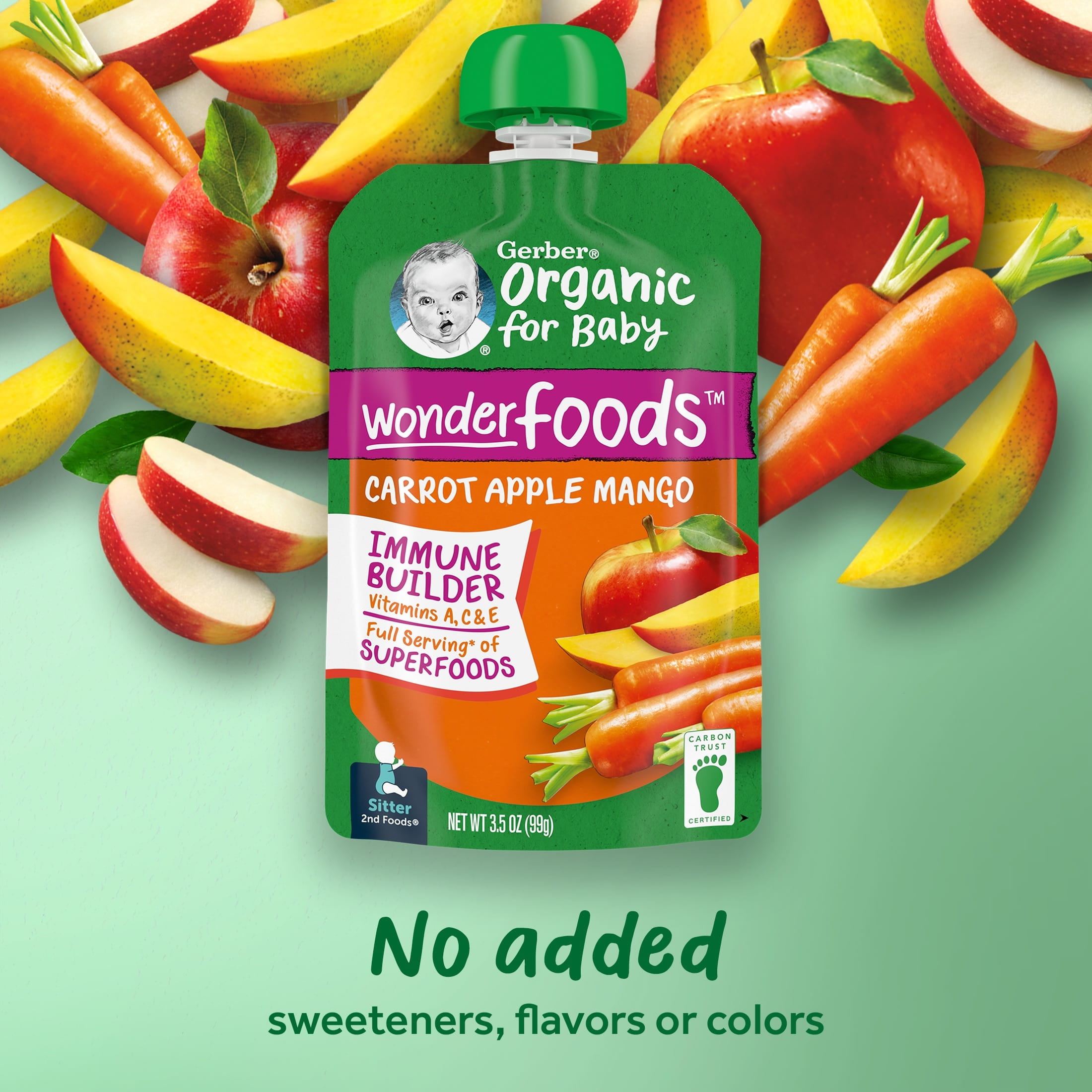 Gerber Organic Stage 2 Baby Food Puree, Carrot Apple Mango, 3.5 oz Pouches