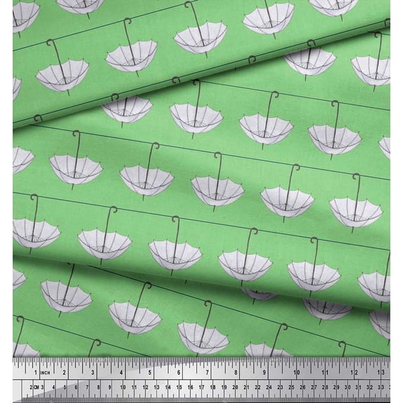 Soimoi Green Rayon Fabric Rope & Umbrella Fashion Print Fabric by the Yard 56 Inch Wide