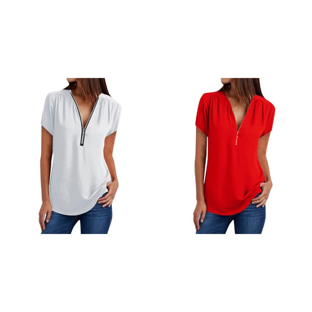 (Lot de 2) Rinsvye T-Shirt Décontracté Ample à Col à Fermeture à Glissière en Spandex pour Femmes, Manches Longues, Compression