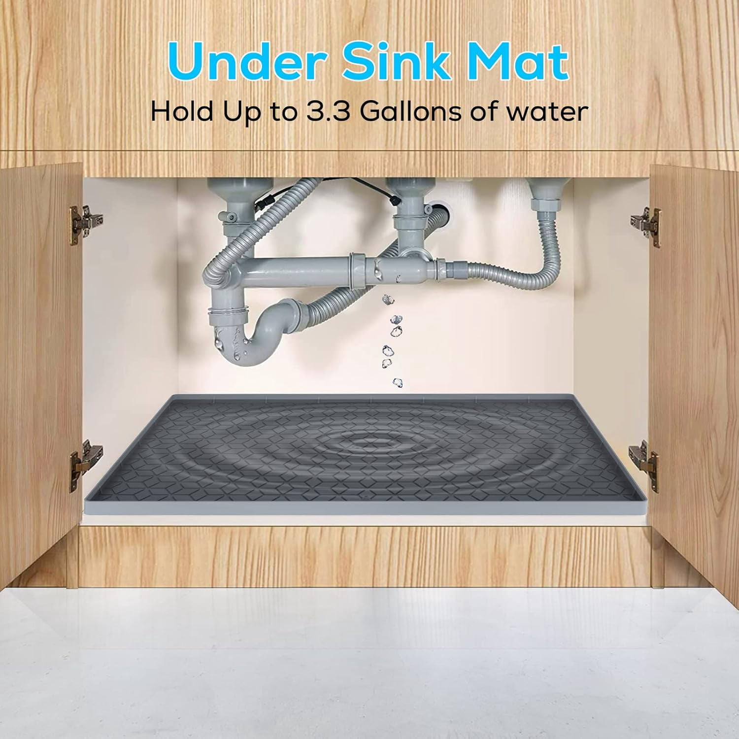 CozyNestFinds Under Sink Mat, 19"x22" Under Sink Mats for Kitchen, Silicone Waterproof Under Sink Liner, Sink Cabinet Organizer Tray with Drain Hole (Gray, 19X22)