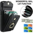 thumbnail image 2 of Compatible with iPhone 15 6.1 inch Wallet Case Tempered Glass Screen Protector and Wrist Strap Ring RFID Blocking Card Holder Cell Phone Cover for iPhone15 5G i i-Phone i15 15Case Women Black, 2 of 12