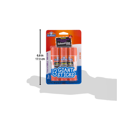 Elmer's Disappearing Purple School Giant Glue Sticks, Washable, 22 g Each, 3 Count