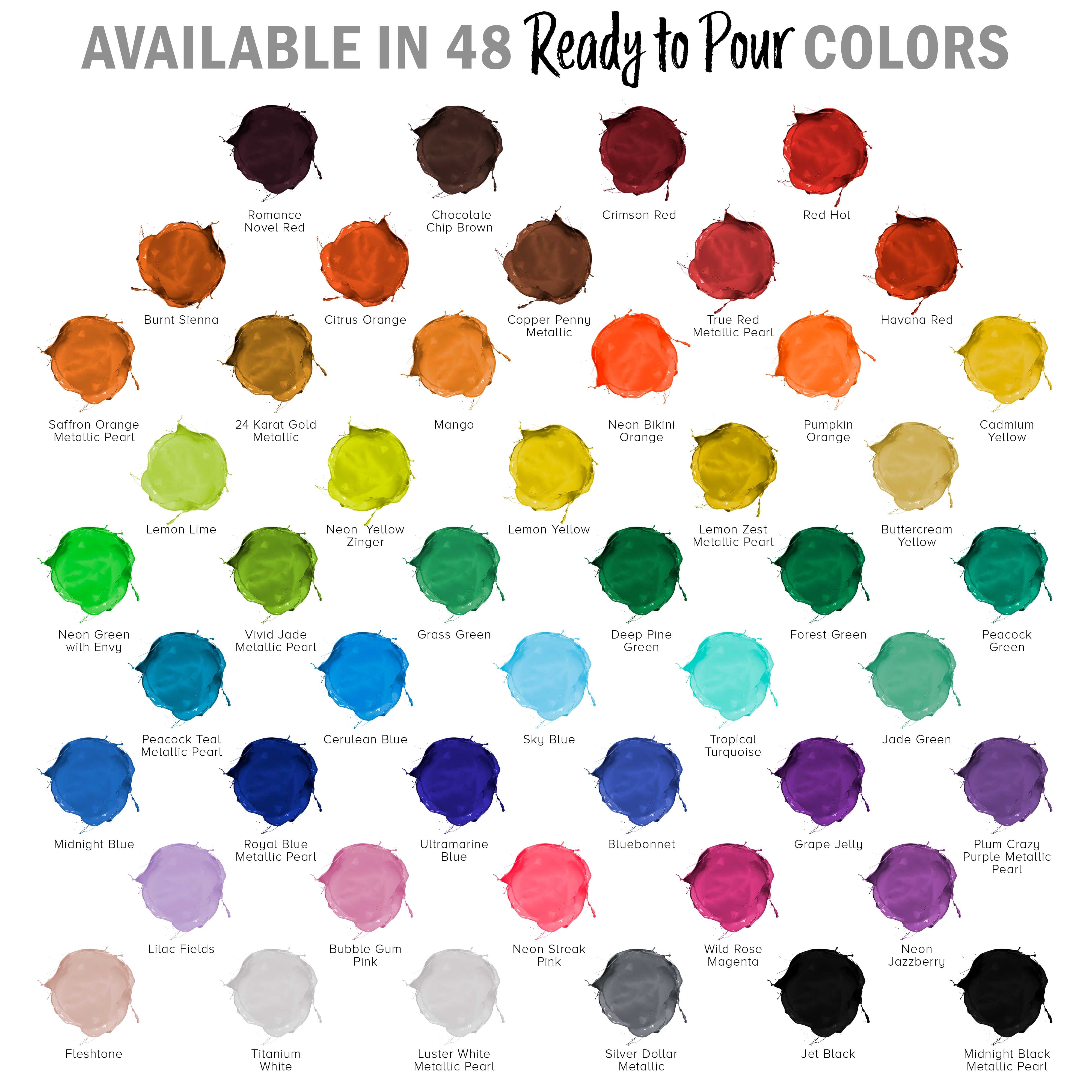 Pouring Masters 48 Color Metallic Ready to Pour Acrylic Pouring Paint Set, 2oz Bottles, Acrylic Paint Pour Supplies - Silicone Oil & Gloss Medium, Premium Pre-Mixed High Flow 8-Ounce Bottles