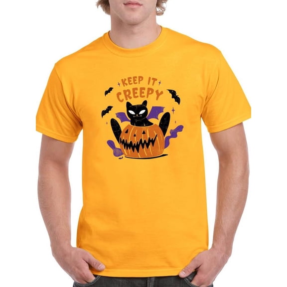 Keep It Creepy. Kitten W Pumpkin T-Shirt Men -Smartprints Designs, Male x-Large