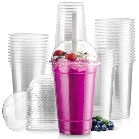 [500 Pack] 20 oz Plastic Cups with Dome Lids with Hole - PET Clear Cups with Lids - Disposable Iced Coffee Cup for Tea, Juice, Smoothie, Boba, Milkshake, and Other Cold Drink - Crack Resistant, Sturdy