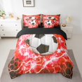 thumbnail image 2 of Soccer Comforter Set Twin Size,Football Bed in a Bag Teens,Red Black Lightning Bed Set,Geometric Honeycomb Hexagon Reversible Bed Sets with Sheet Set, 2 of 5