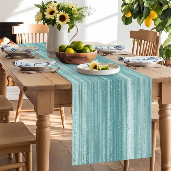 Teal Table Runner, Modern Abstract Gradient Blue Green Lines Texture Washable Kitchen Table Runners Dress Scarves for Dining Table Decorations Party/Restaurant/Indoor Outdoor Use, 13x120in