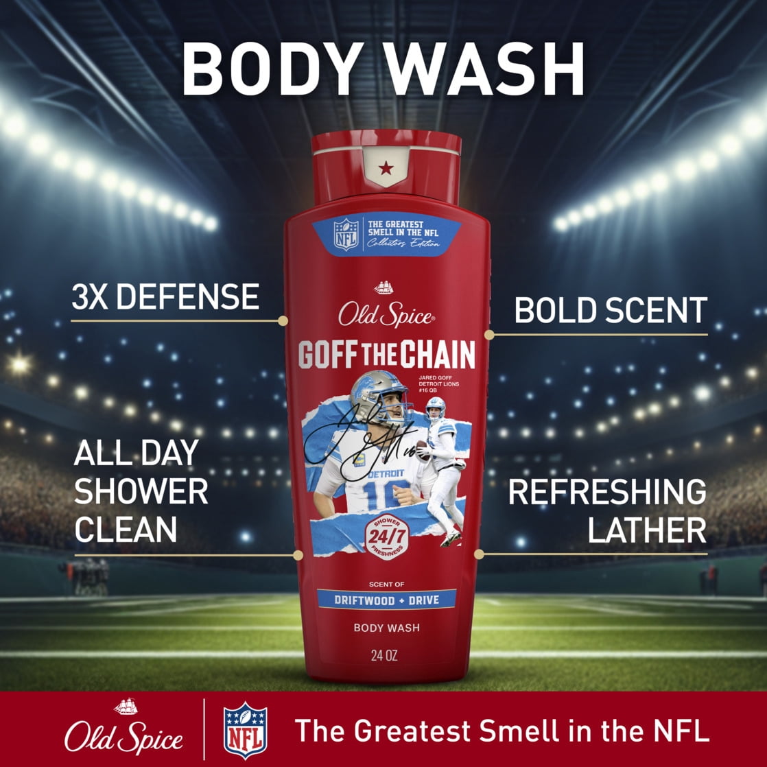 Old Spice Body Wash for Men, NFL Collection, Jared Goff The Chain, Driftwood + Drive, 24oz
