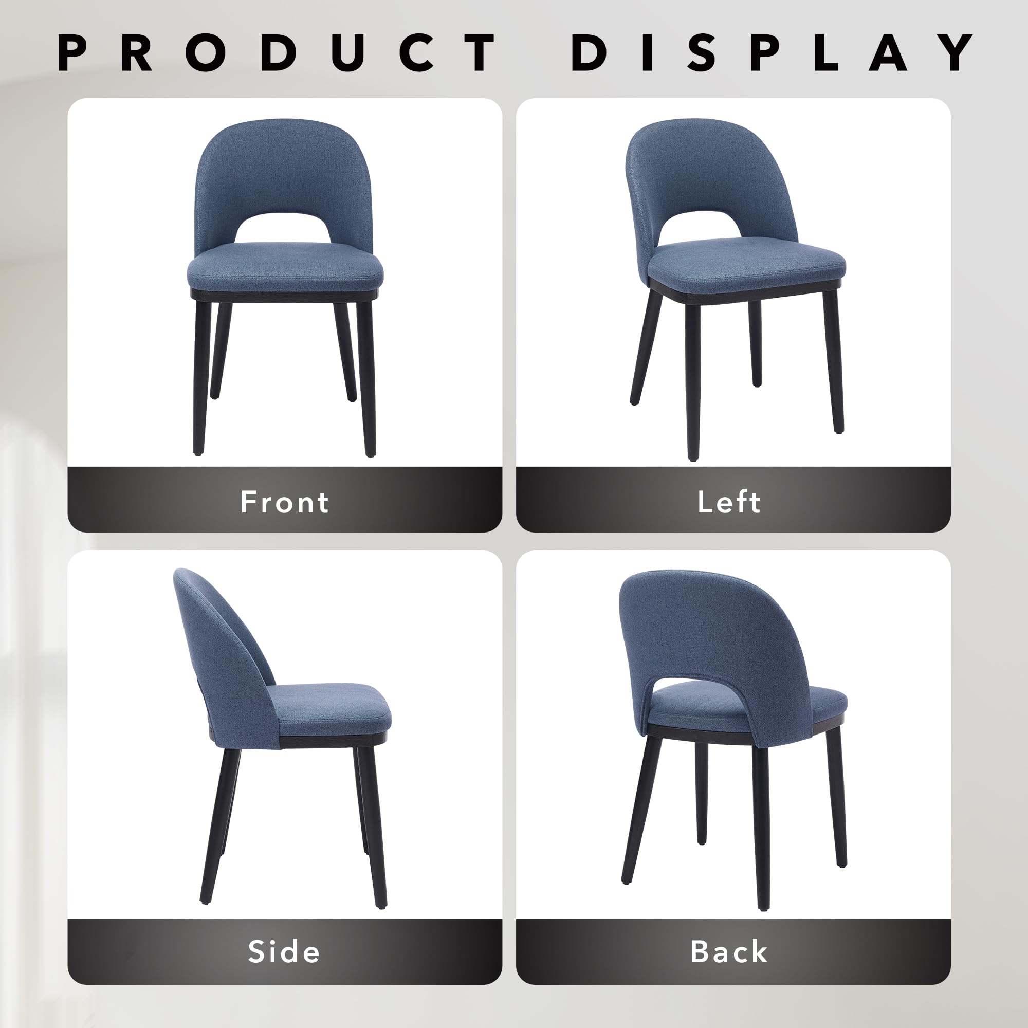 Memoryfield Dining Chairs Set of 2, Modern  Upholstered Kitchen Side Chairs with Curved Backrest, Blue