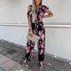 thumbnail image 4 of Moda Mujer Casual Impresión Volantes Tirantes Un Hombro Cordón Mono Pantalones de Pierna Ancha Odeerbi ODB-6, 4 of 9