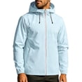 thumbnail image 2 of FEIIBMOYRIA Men Outdoor Jackets Men's Contrast White Zip Elastic Cuff Hooded Windbreaker Jackets Solid Color Water Repellent Warm Daily Hiking Casual Coats with Side Pockets, 2 of 9
