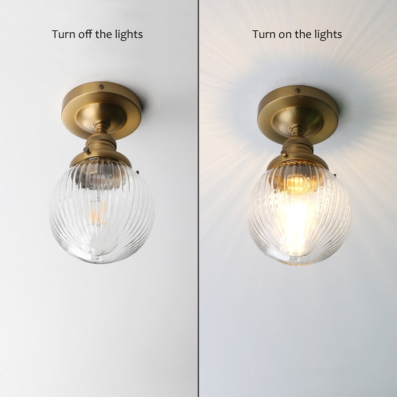 Pathson Modern Semi Flush Mount Ceiling Light Fixture with Striped Globe Glass Shade