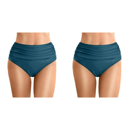 Rinsvye 2 Pcs Women Plus Size High Plus Size Swim Skirt Women 4X Waist Bikini Bottoms Swim Briefs Beach Shorts Ruched Bottom High Cut Swim Bottom Full Coverage Swimsuit Bottom Sports Yoga Shorts Swi