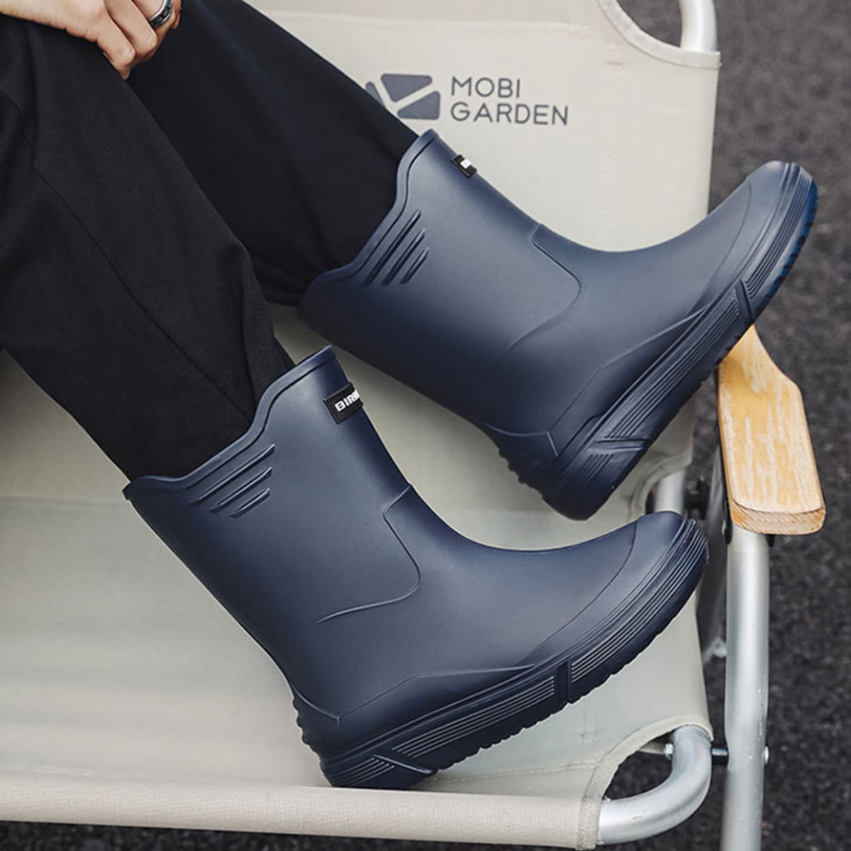 Rain Boots for Men, Non-Slip Waterproof Rubber Boots Outdoor Garden Mid Calf Muck Work Shoes Rainboots for Fishing Climbing, Size 8