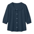 thumbnail image 4 of Vivianyo HD Women's Peter Pan Collar Puff Sleeve Blouse, Lace Trim Button Top for Women, Women's Navy, Sizes S-2XL, 4 of 9
