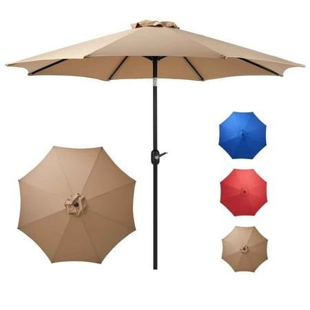 edx 9-FT Outdoor Patio Umbrella with Push Button Tilt and Crank Patio Table Market Umbrella with 8 Sturdy Ribs UV Protection Waterproof for Garden Deck Backyard Pool Khaki