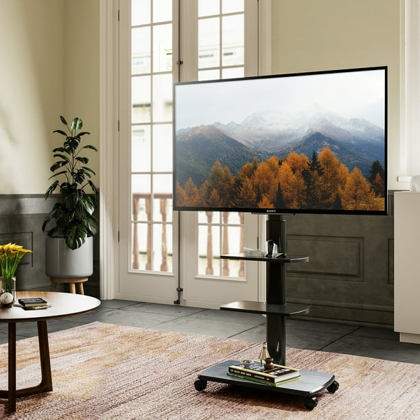 FITUEYES Movable Floor TV Stand Lockable TV Cart with Swivel Mount for