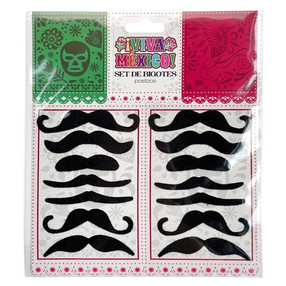 Juego de Bigotes Postizos Prichos Fiestas Patrias Color Negro de Fieltro 14 Piezas por Empaque