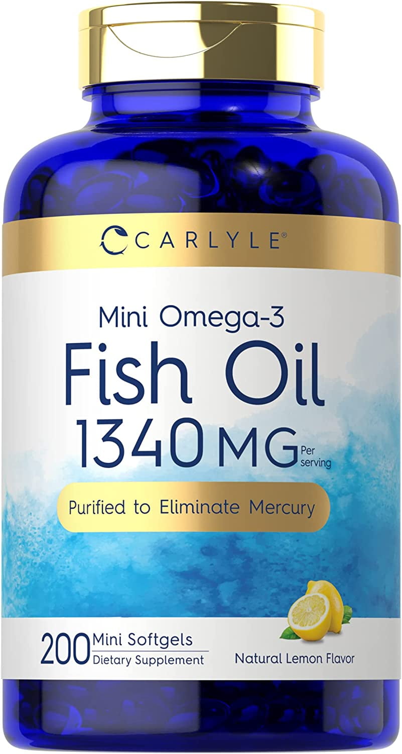 Mini Fish Oil Softgels 1340mg 200 Omega3 Pearls by Carlyle