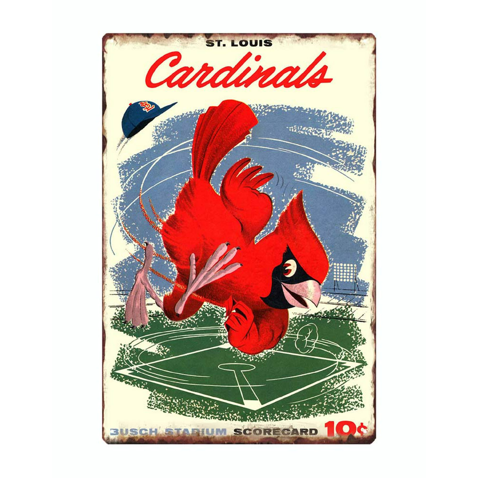 1958 St. Louis Cardinals Scorecard Busch Stadium metal tin sign
