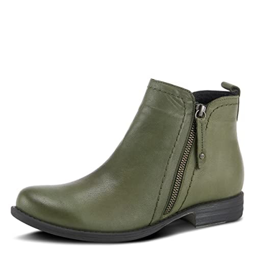 Spring Step Oziel Waterproof Leather Ankle Boots for Women | Women Shoes with Decorative Zipper, Adjustable Lace Up Closure and Chunky Flat Heel