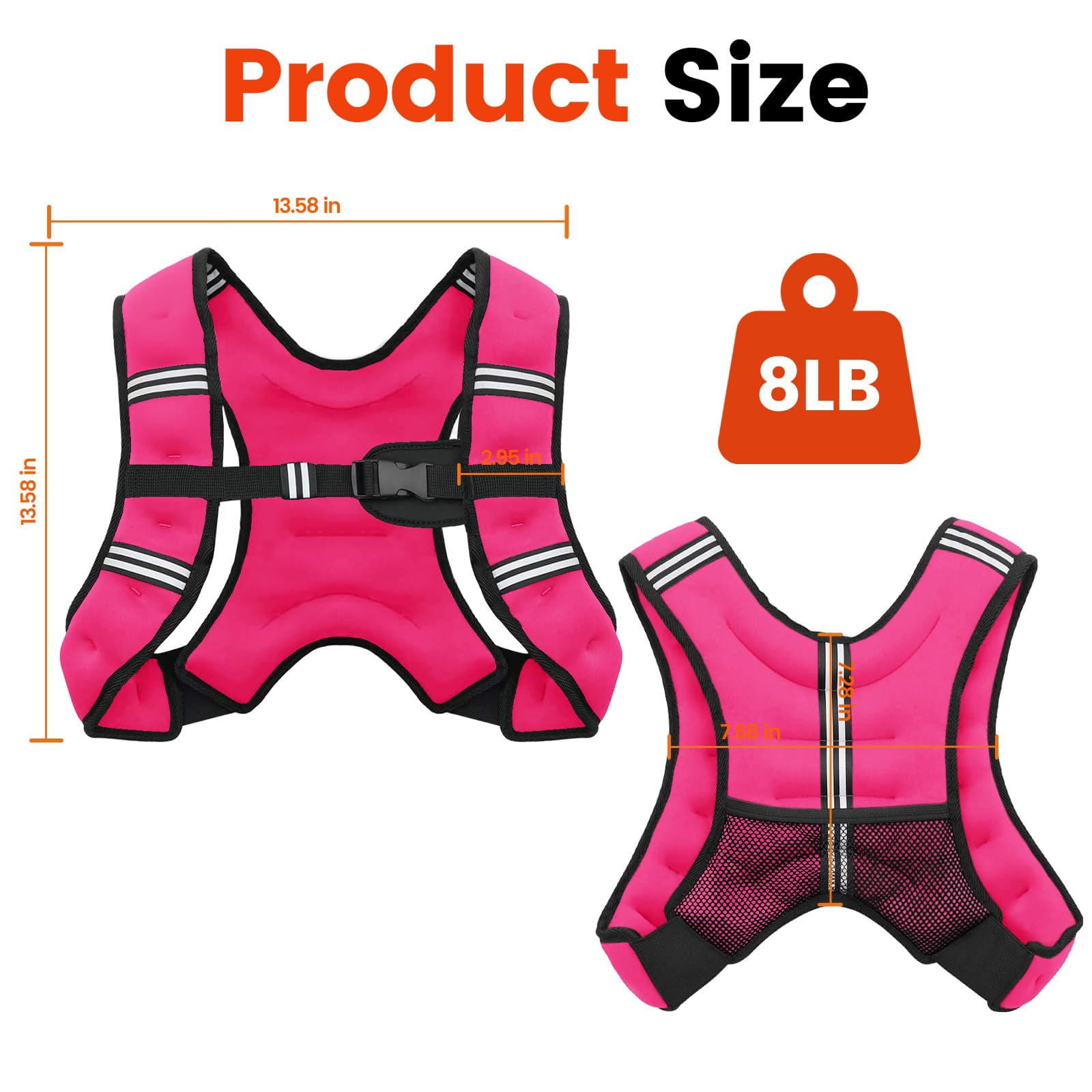 Pink 8 Lb Weighted Vest for Strength Running Workout Jogging Walking