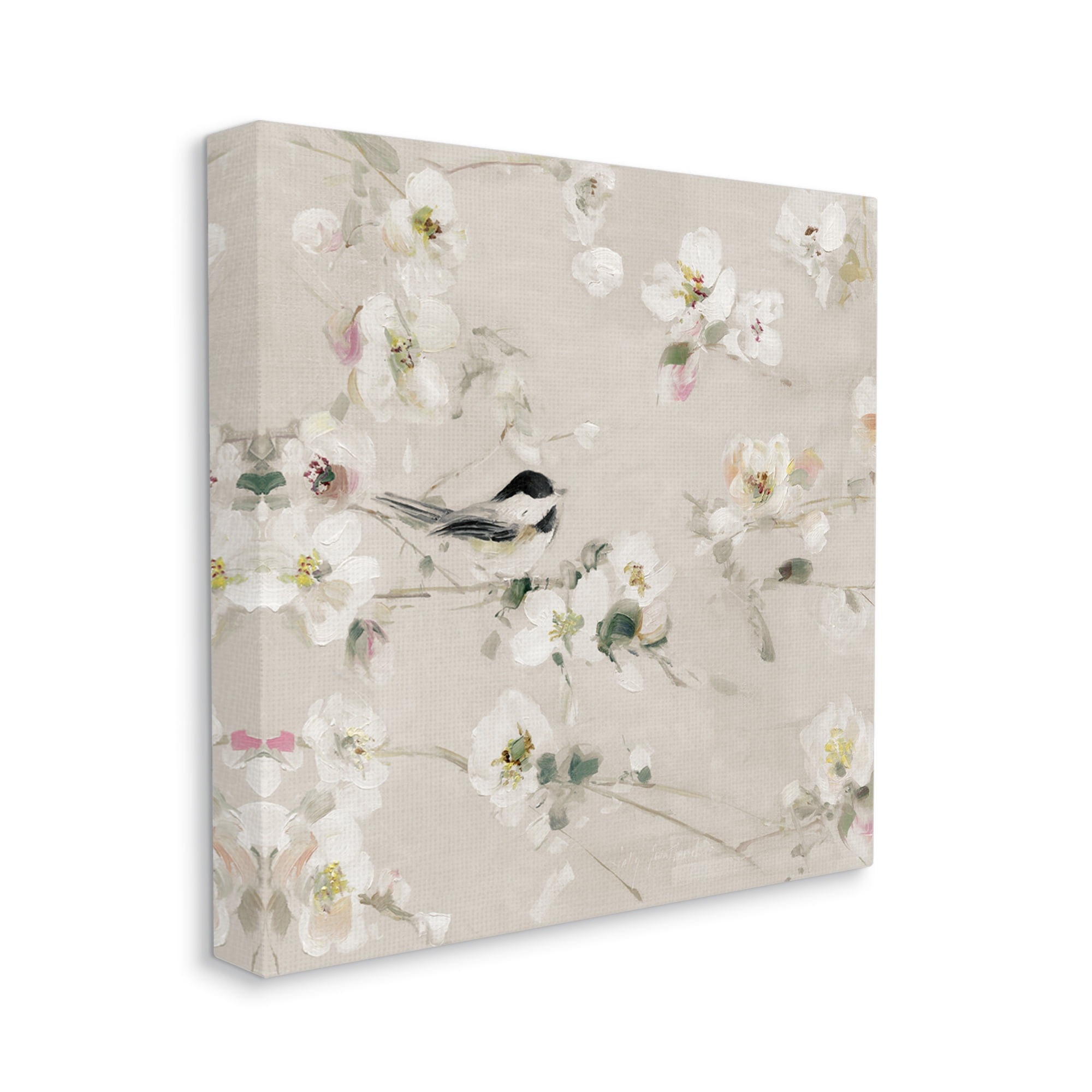 Stupell Industries Soft Apple Blossom Bird Animals & Insects Painting Gallery Wrapped Canvas Art Print Wall Art, 24 x 24
