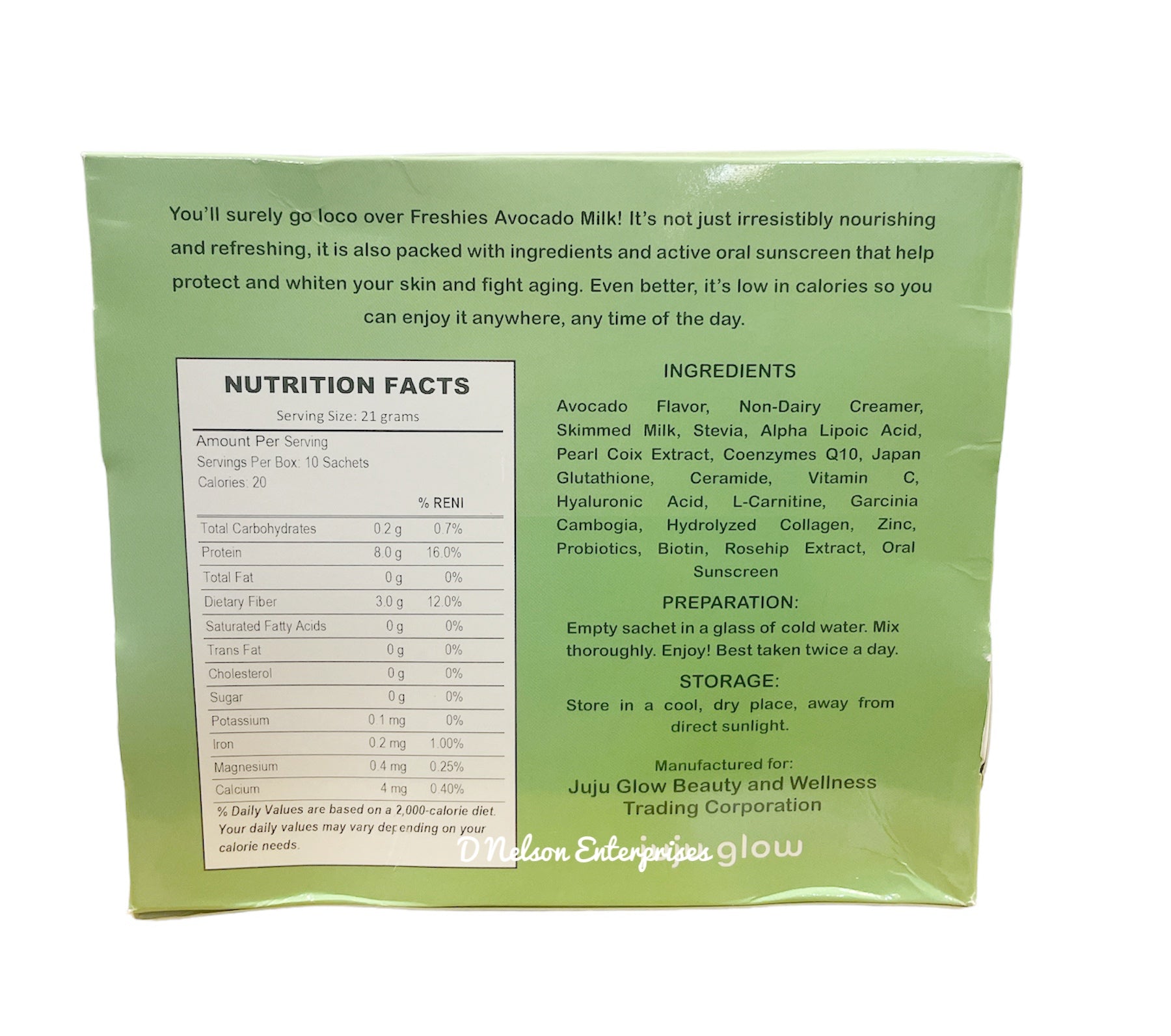 Freshies Avocado Milk Collagen Drink by Juju Glow, 10 Sachets