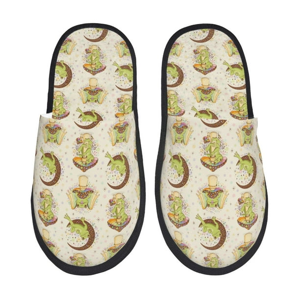 Fotbe Frogs Pantuflas Peludas para Mujer con Estampado, Zapatillas de Peluche, Zapatos de Invierno para Casa, Uso Interior y Exterior-Medium
