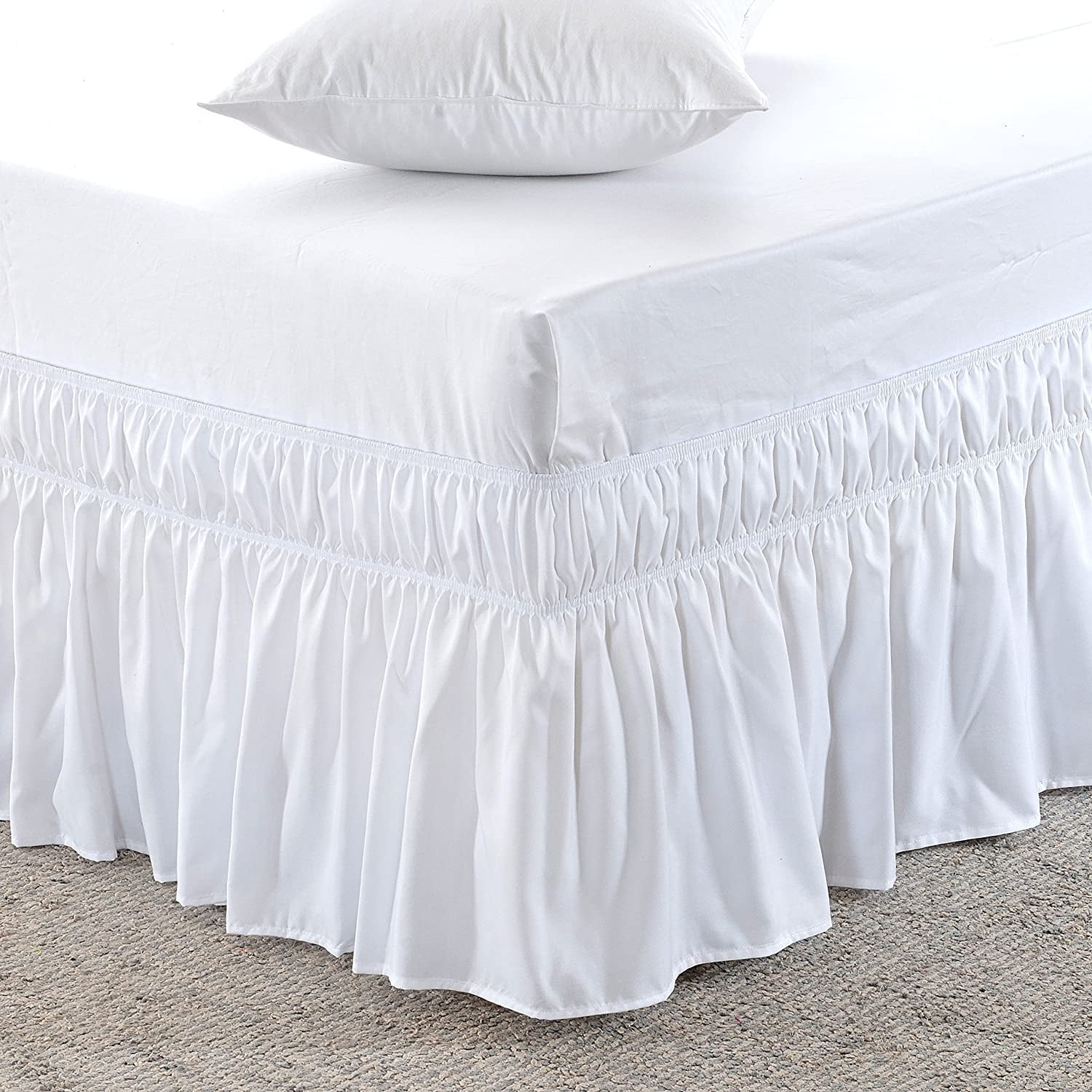 Bedroom Twin/Full Size Elastic Bed Wrap Ruffle Bed Skirt Around Bed 14" Drop US 
