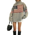 thumbnail image 3 of Women'S Flag Pattern Long Sleeve Round Neck Sweater Casual Loose Pullover Sweater Gray M, 3 of 9