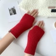 thumbnail image 2 of beishanbush Gloves Mittens Women Autumn and Winter Cute Solid Two Color Half Knitted Wool Gloves Red, 2 of 3