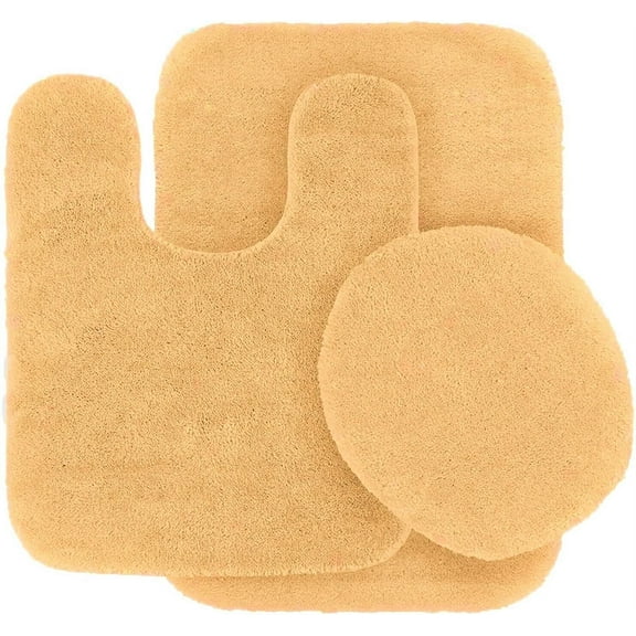 Bathroom mat rug 3pc Set, flannel shaggy chenille Rug 19"x 30", Contour Mat 19"x19", and Toilet Lid Cover 19"x19" with Non-Skid Rubber Back Yellow color #6