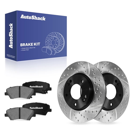 AutoShack Front Vented Drilled & Slotted E-Coated Brake Rotors   Ceramic Pads 6-PC Brake Kit Replacement for 2011-2016 Hyundai Elantra 2014-2016 Kia Forte ShadowGuard 11.02" (280 mm)