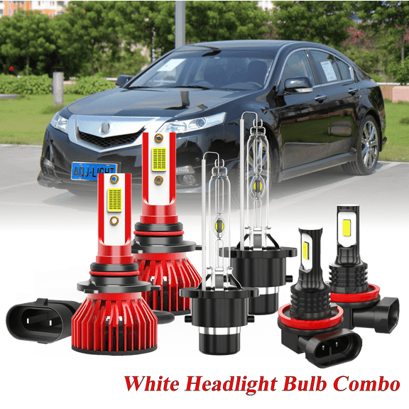 For Acura TL 2010-2014 Headlight High/Low Beam Bulbs & Foglights Combo - 6000K White Xenon Bulbs Pack of 6