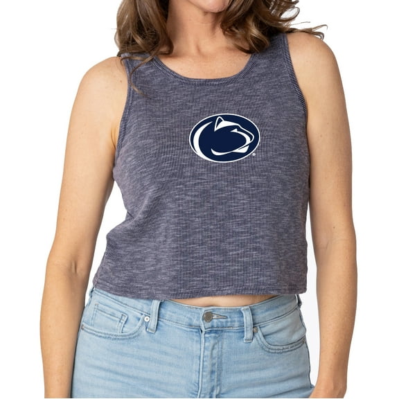 Women's Navy Penn State Nittany Lions Brie Sandwash Tri-Blend Cropped Tank Top