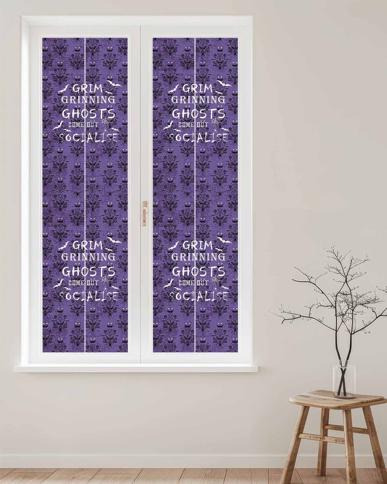 Purple Halloween Window Privacy Film Stained Glass Window Film Decorative Windows Cover Static Windows Cling for Glass Door White Bat Black Pumpkins Stickers for Bathroom 29.5"x118"
