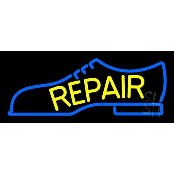 Yellow Repair Shoe Logo LED Neon Sign 10 x 24 - inches, Black Square Cut Acrylic Backing, with Dimmer - Bright and Premium built indoor LED Neon Sign for store interior Décor, Storefront.