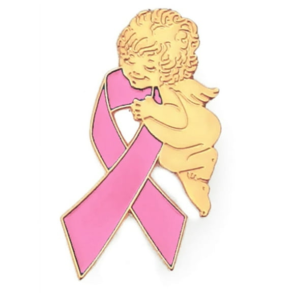 PinMart Breast Cancer Awareness Pink Ribbon Angel Enamel Lapel Pin, 25 Pack