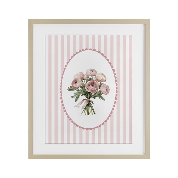 Stupell Industries Glam Peony Bouquet on Gentle Stripes Birch Framed Print Under Glass, 17 x 21, by Christine Simpson Art
