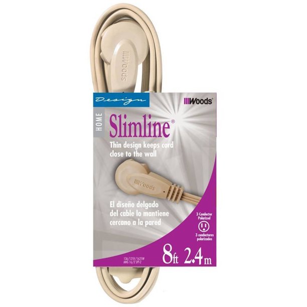 SlimLine 2254 Flat Plug Extension Cord, 3Wire, 8Foot, Beige Walmart