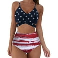 thumbnail image 2 of Utoimkio Women's American Flag Bikini Sets 4th of July Two Piece Swimsuit High Waisted V Neck Twist Front Adjustable Spaghetti Straps Bathing Suit for Women, 2 of 4