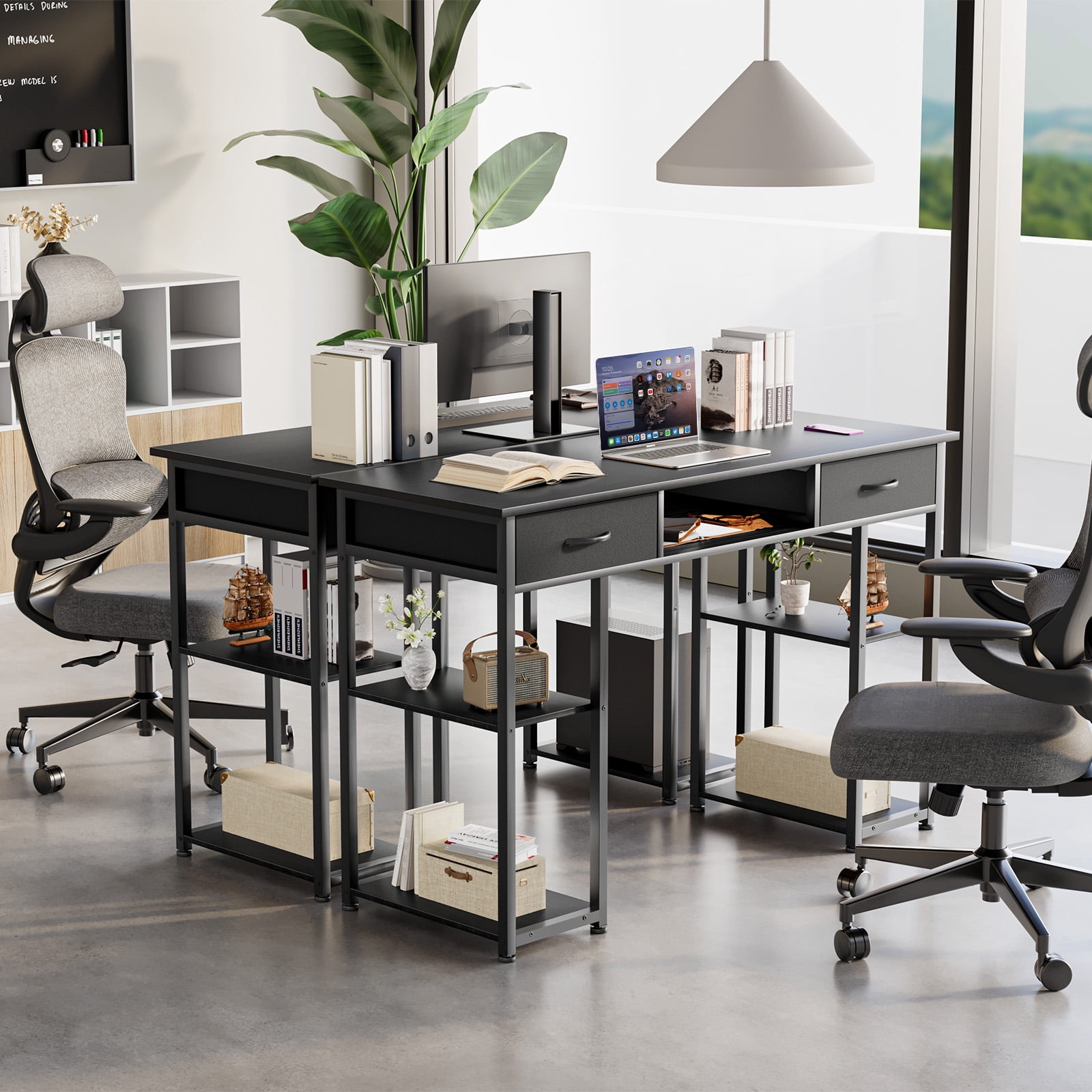 Aukfa Computer Desk with Storage Drawer, Wood Student Writing Desk for Small Space Home,Black