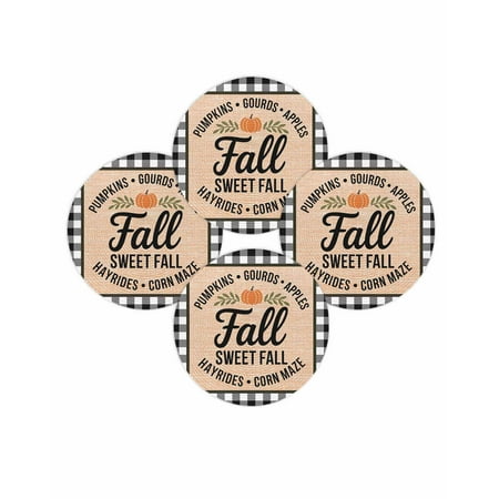 Fall Round Placemats Set of 4 Autumn Harvest Pumpkin Place Mats Thanksgiving Woven Placemat Sweet Fall Linen Black Plaid Circle Braided Table Mat for Kitchen Dining Table Party Home Decor 15 Inch