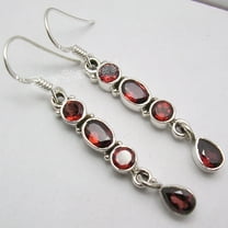 SilverStarJewel 925 Sterling Silver Garnet Long Dangle Earrings 1.9"