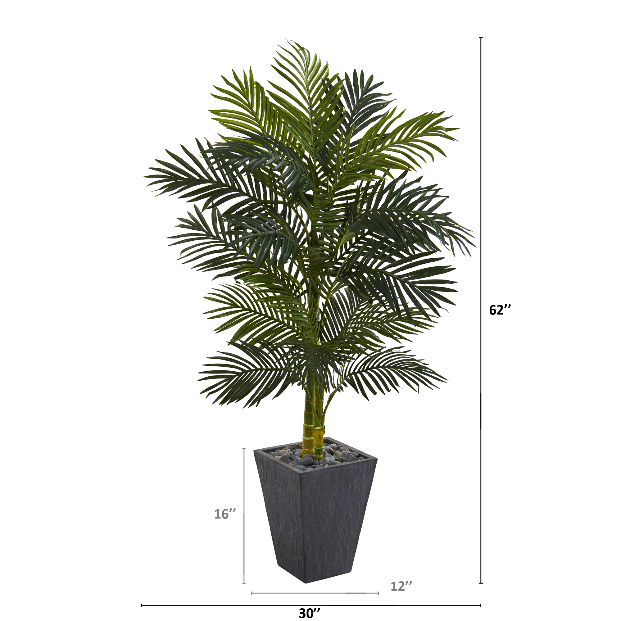 Nearly Natural 62" Golden Cane Artificial Palm Tree in Slate Planter