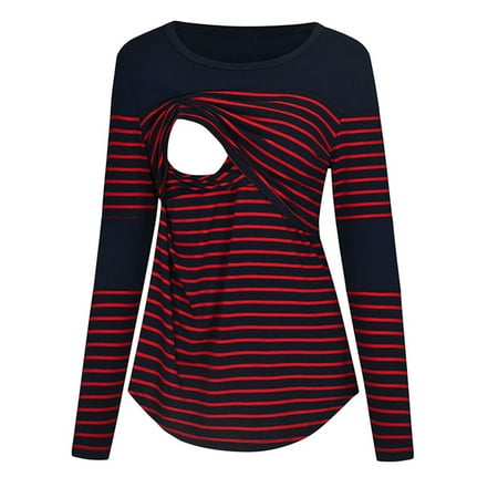 

Avamo Women Stripe Longline T Shirt Maternity Long Sleeve Autumn Winter Fall Top Casual Colorblock Nursing Tunic Blouse Shirt