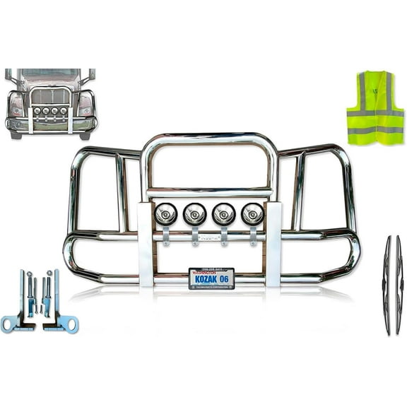 Compatible with 579 2013-2020 Front Grille Deer Bumper Guard Large Square Chrome (Kozak)