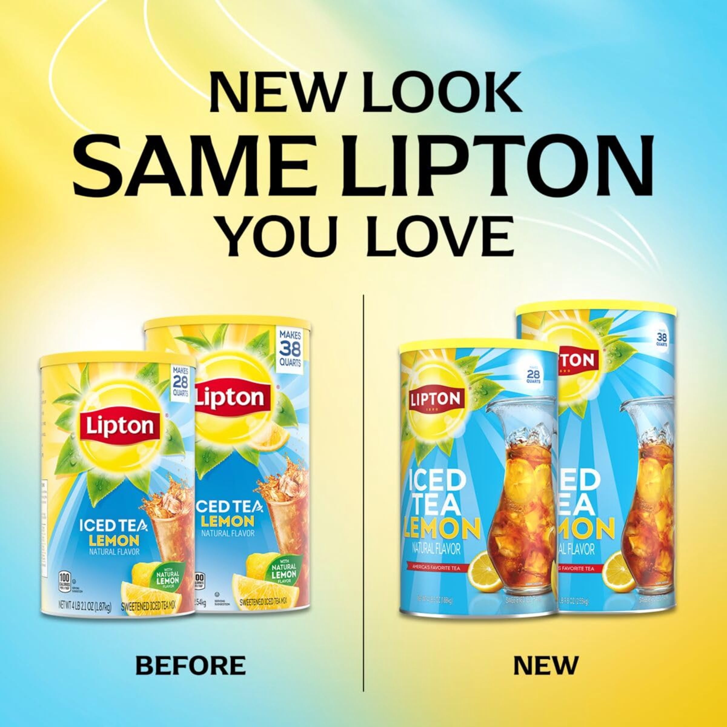 Lipton Lemon Iced Tea Mix, Sweetened Powdered Black Tea, Makes 76 Quarts Total (Pack of 2, 38 Quarts Each)