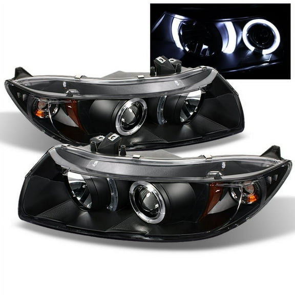 AKKON - For 06-11 Honda Civic 2DR Coupe Black Bezel Dual LED Ring Projector Headlights Driver Passenger Lamps